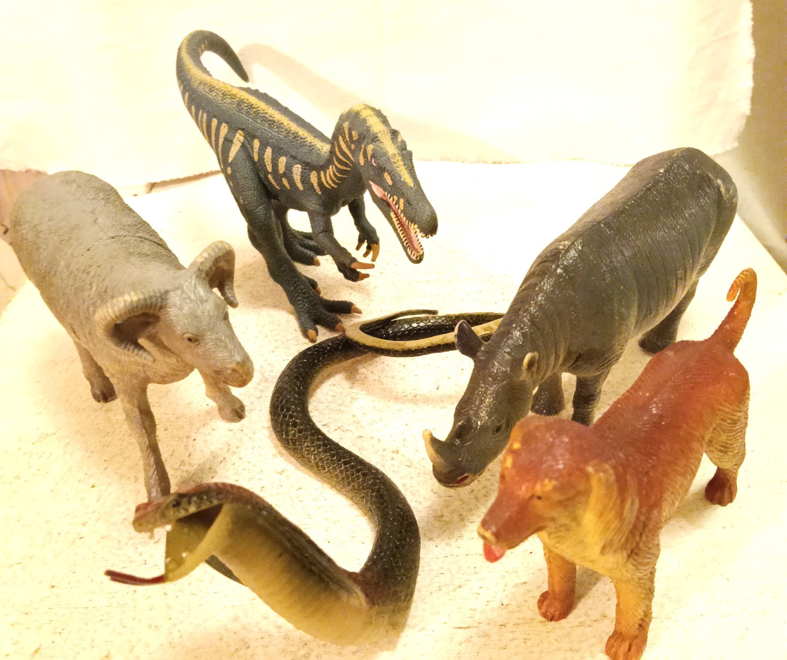 Lotto 5 Animali Giocattolo Plastica Grandi Dinosauro Snodato Serpente Rinoceront