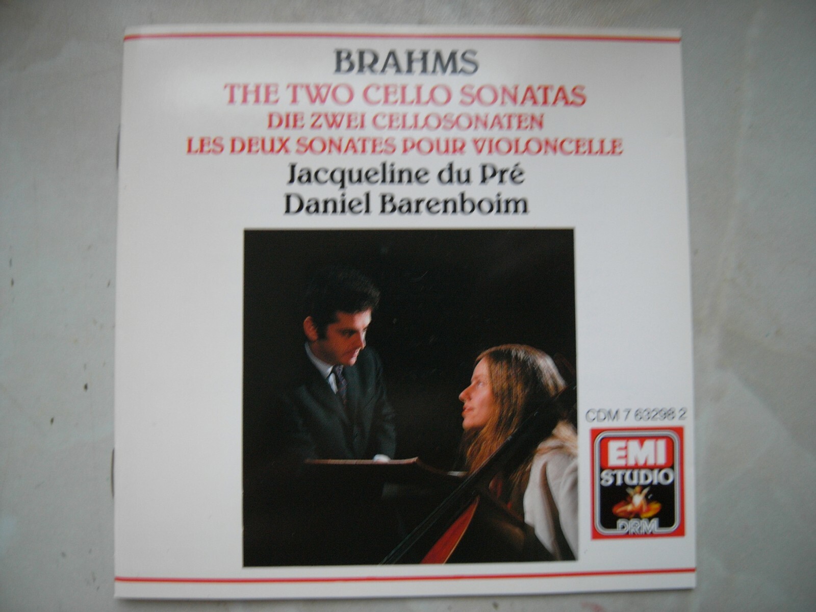 DU PRE/BARENBOIM BRAHMS TWO CELLO SONATAS CDM 7 63298 2 GERMANY 0077776329826 