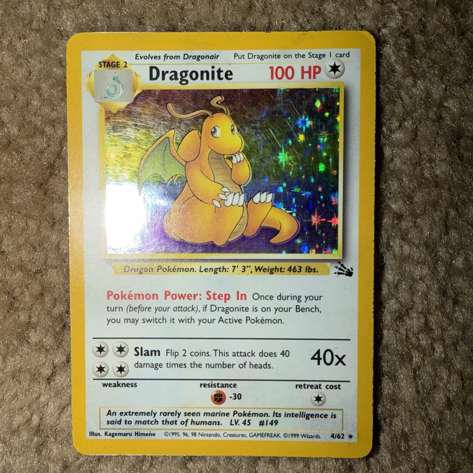 Pokémon TCG Dragonite Fossil Holo Unlimited Carta Rara 4/62