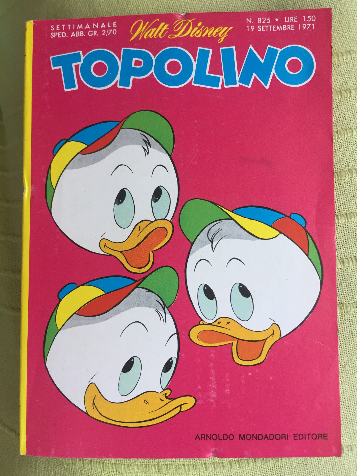 TOPOLINO N° 825, 19 SETTEMBRE 1971, BOLLINI+CEDOLA+CART. ABBONAMENTO. OTTIMO+++