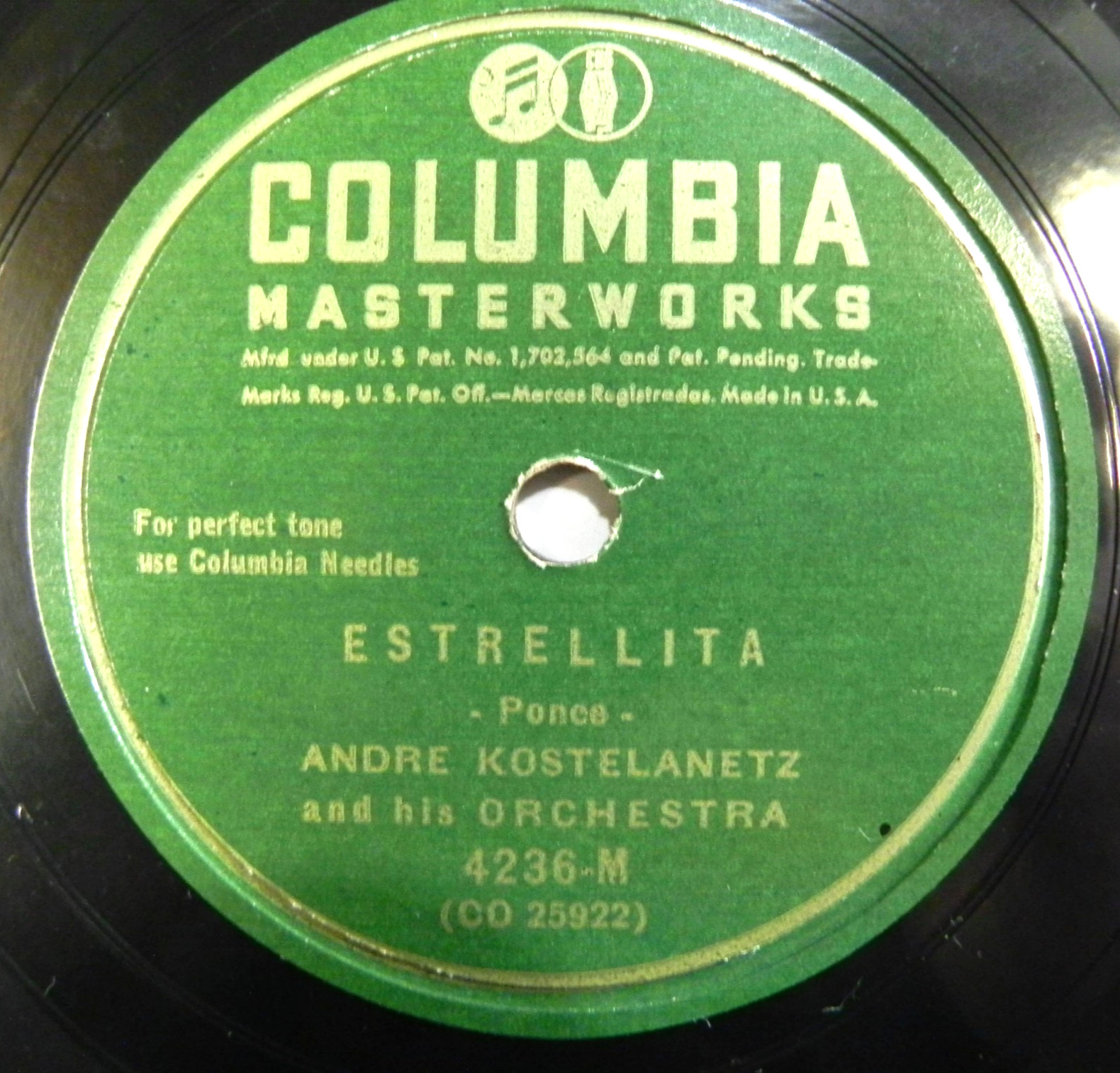 André Kostelanetz – Estrellita / A Perfect Day 1940 Columbia 4236 10" 78 RPM