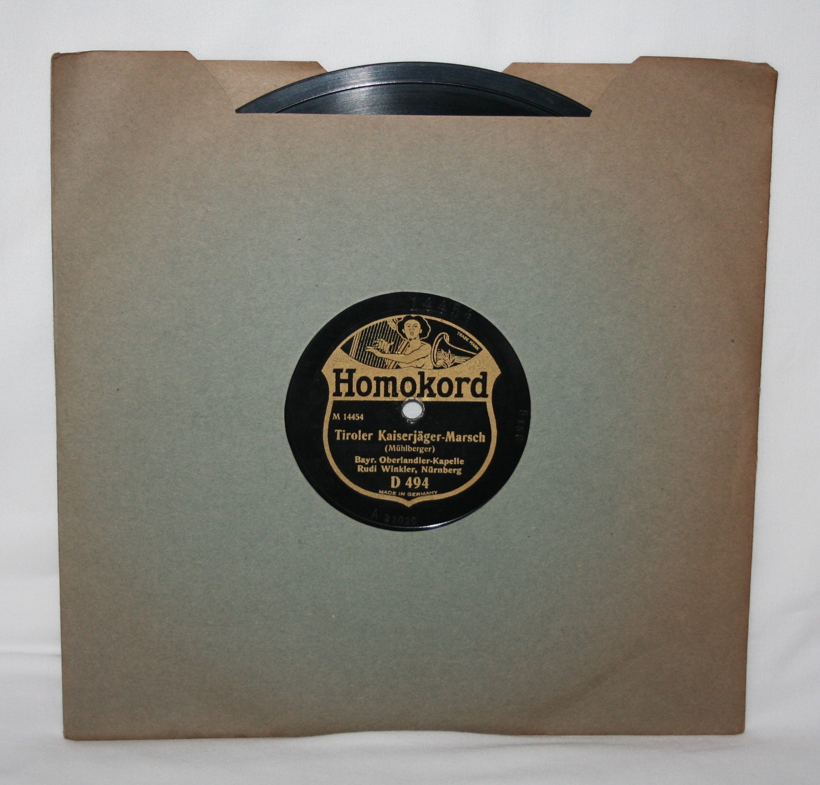 1920's Homokord 78 RPM Record"Steinriegler-Marsch""Tiroler Kaiserjager Marsch"