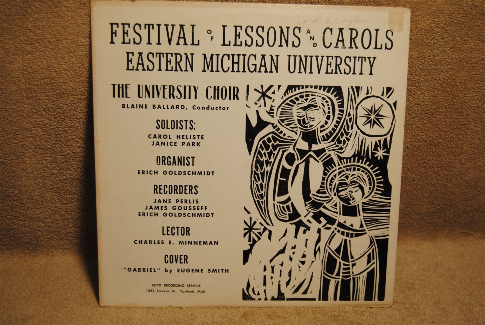 Vintage Record Festival of Lessons & Carols Eastern MI University LP Vinyl Album