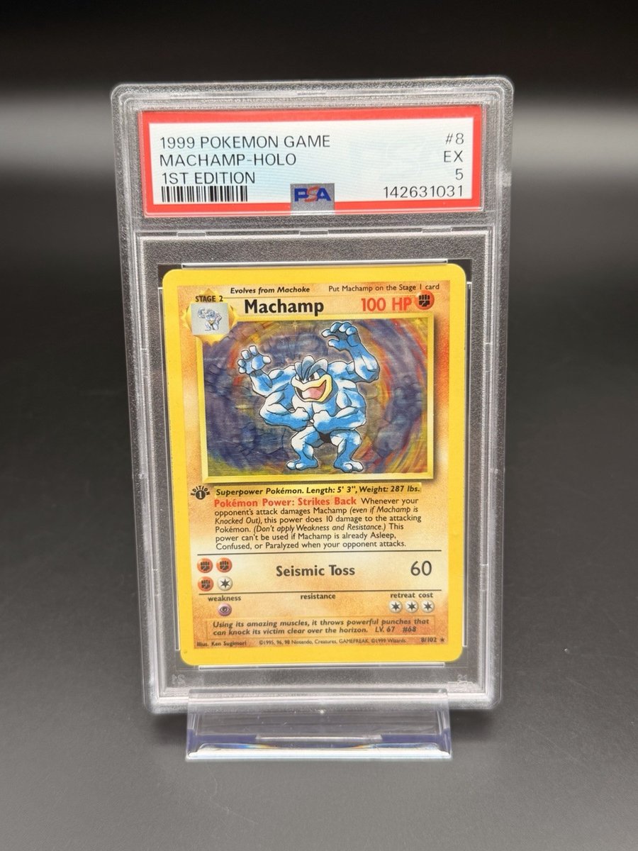 Pokemon 1999 Set Base Machamp Holo 1° Edizione #8/102 PSA 5 EX