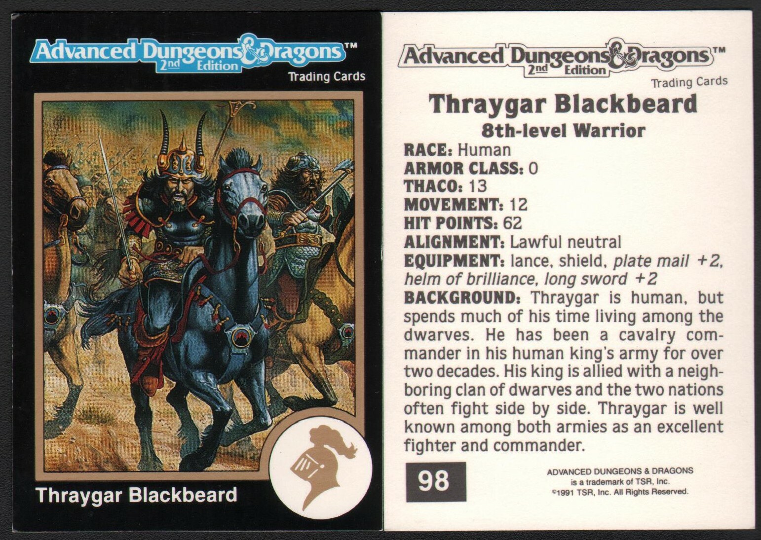 1991 TSR AD&D Gold Border Dungeons & Dragons RPG Fantasy Art Card #98 ~ Guerriero