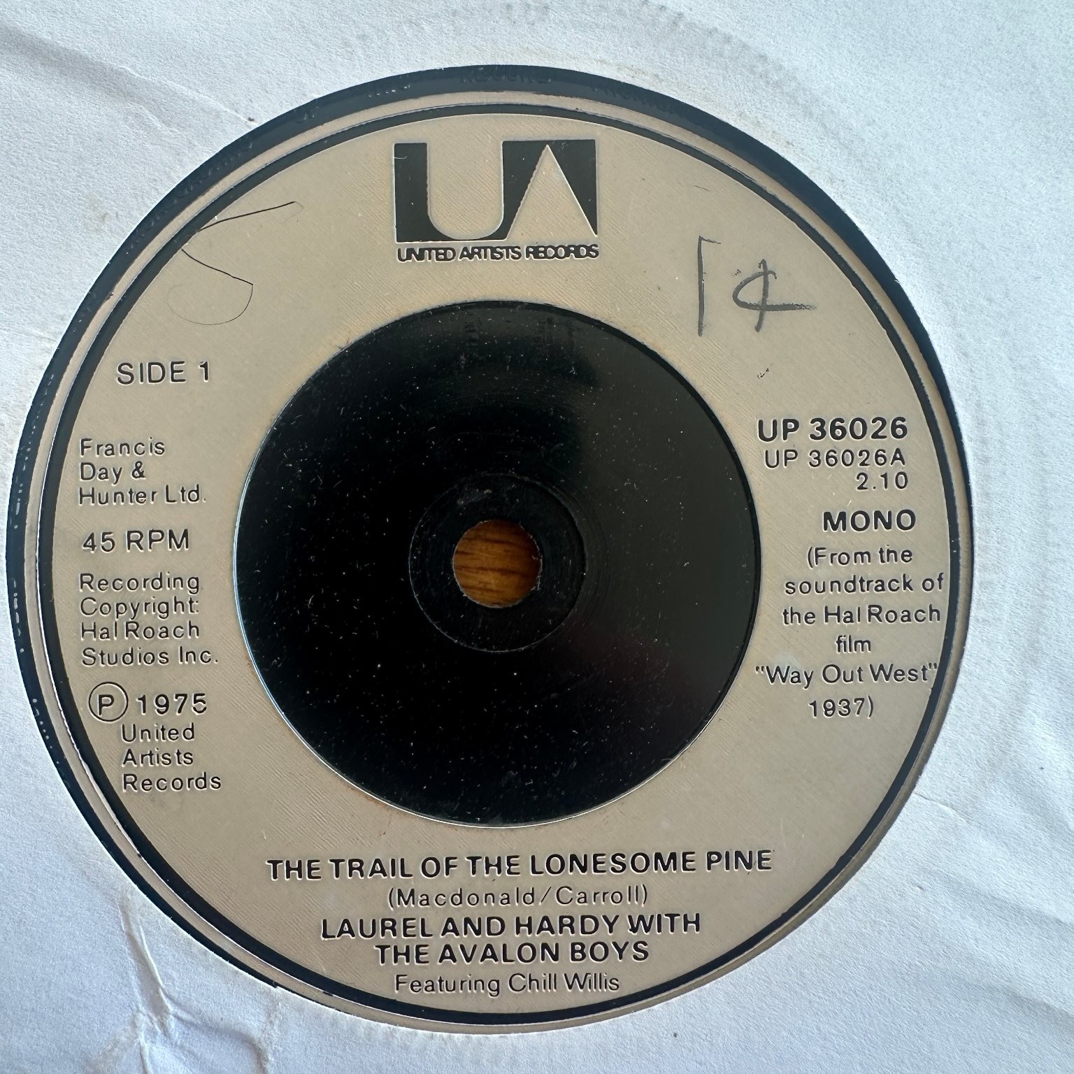 Laurel and Hardy – Trail of Lonesome Pine 7" Single 1975 United Artists MONO 45