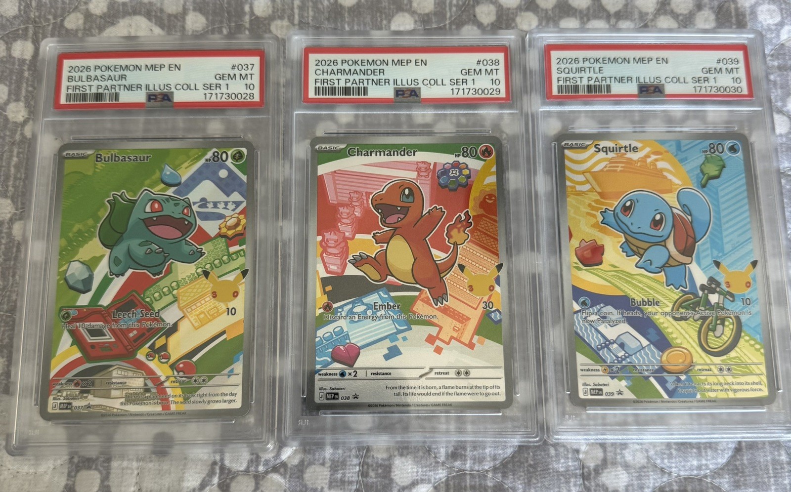 PSA 10 First Partner Series 1 Bulbasaur Charmander Squirtle FP SEQUENTIAL PSA10s
