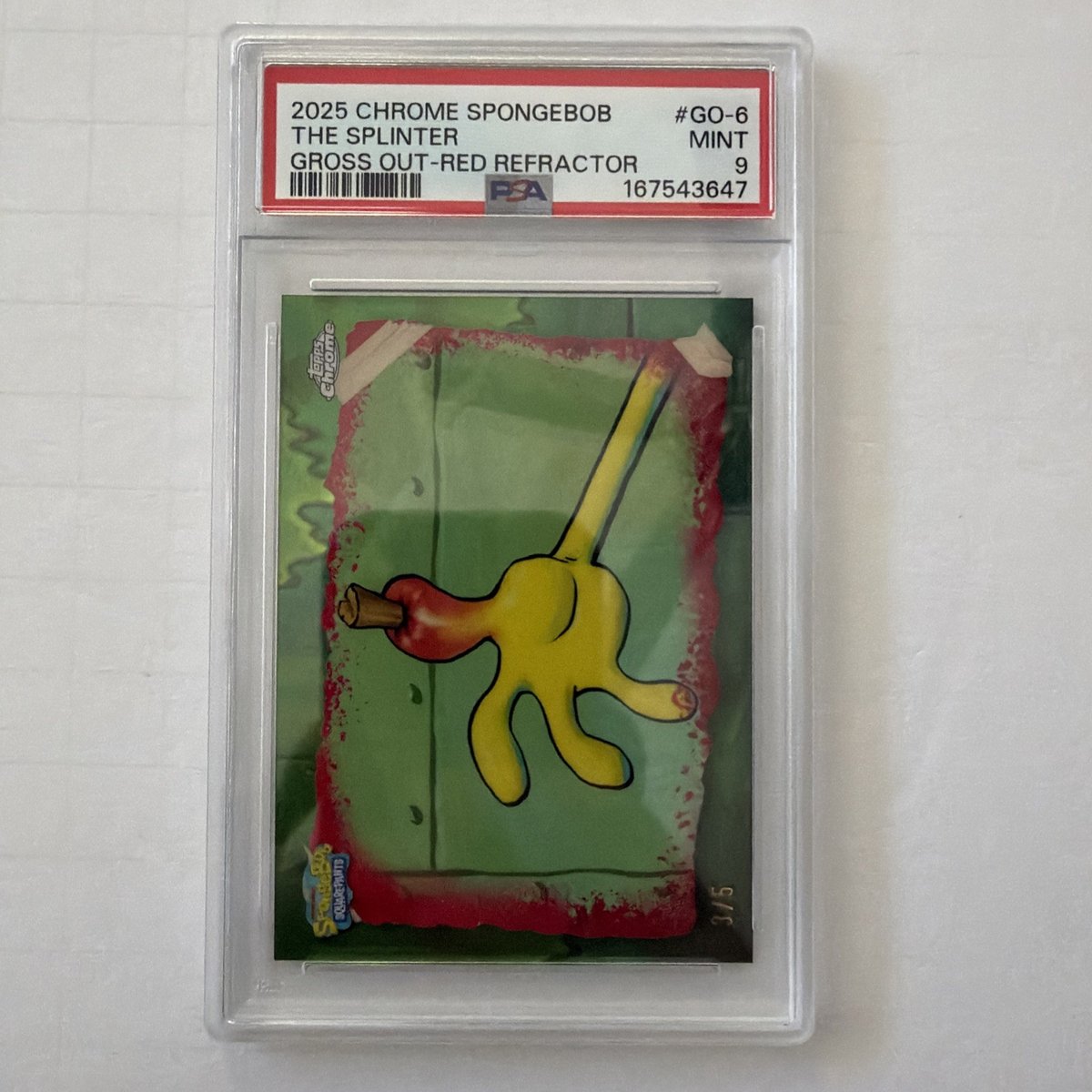 The Splinter 2025 Topps Chrome SpongeBob #GO-6 RED REFRACTOR 3/5 - PSA 9 (Pop 1)