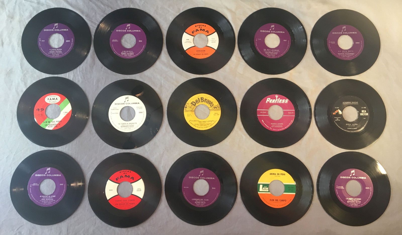 Lot of (15) Various Latin Mexican Ranchera 45 RPM Singles VG & VG+