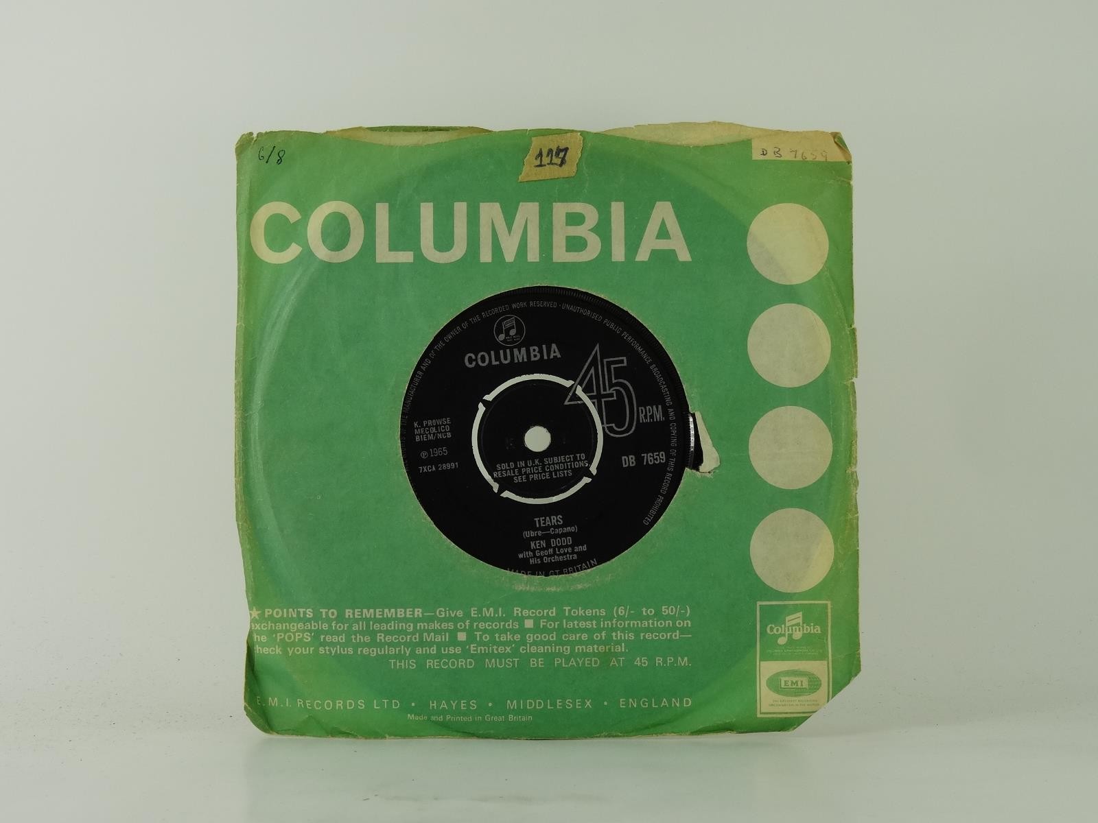KEN DODD TEARS (13) 2 Track 7" Single including Company Sleeve COLUMBIA RECORDS