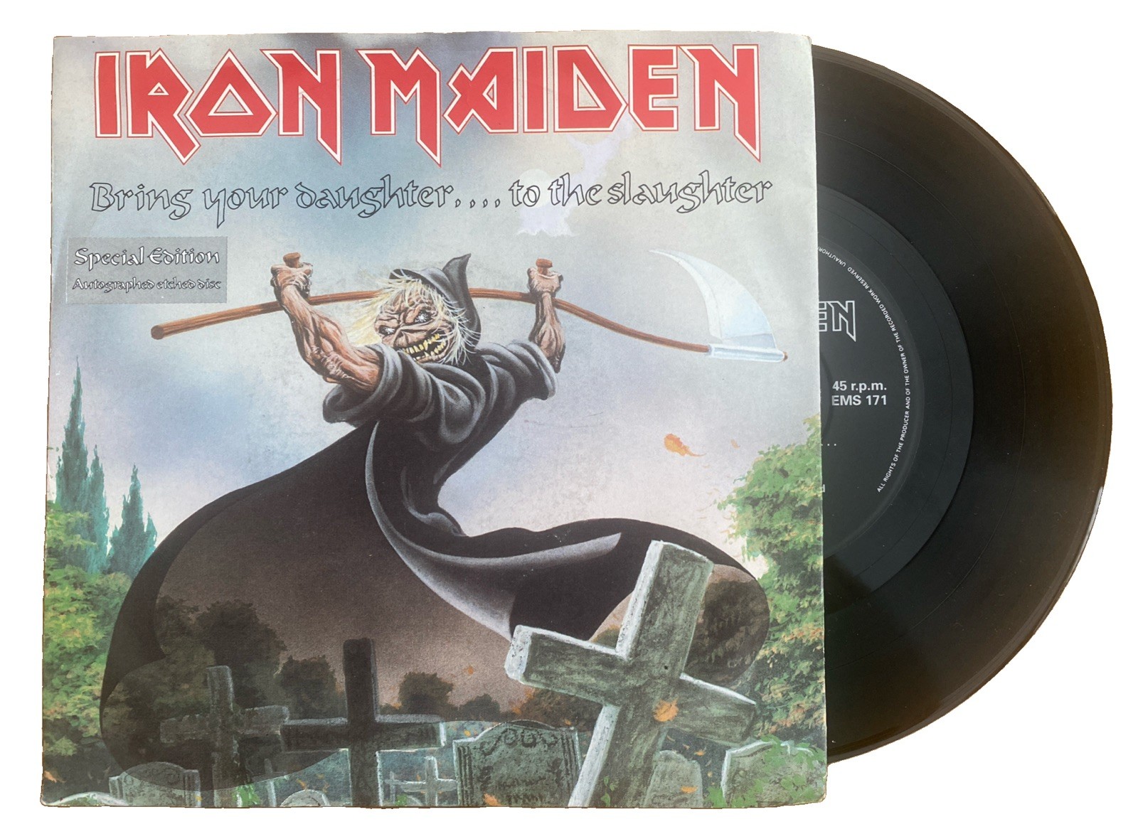 Iron Maiden Bring Your Daughter To The Slaughter Autographed 7" Record 1990 Ex