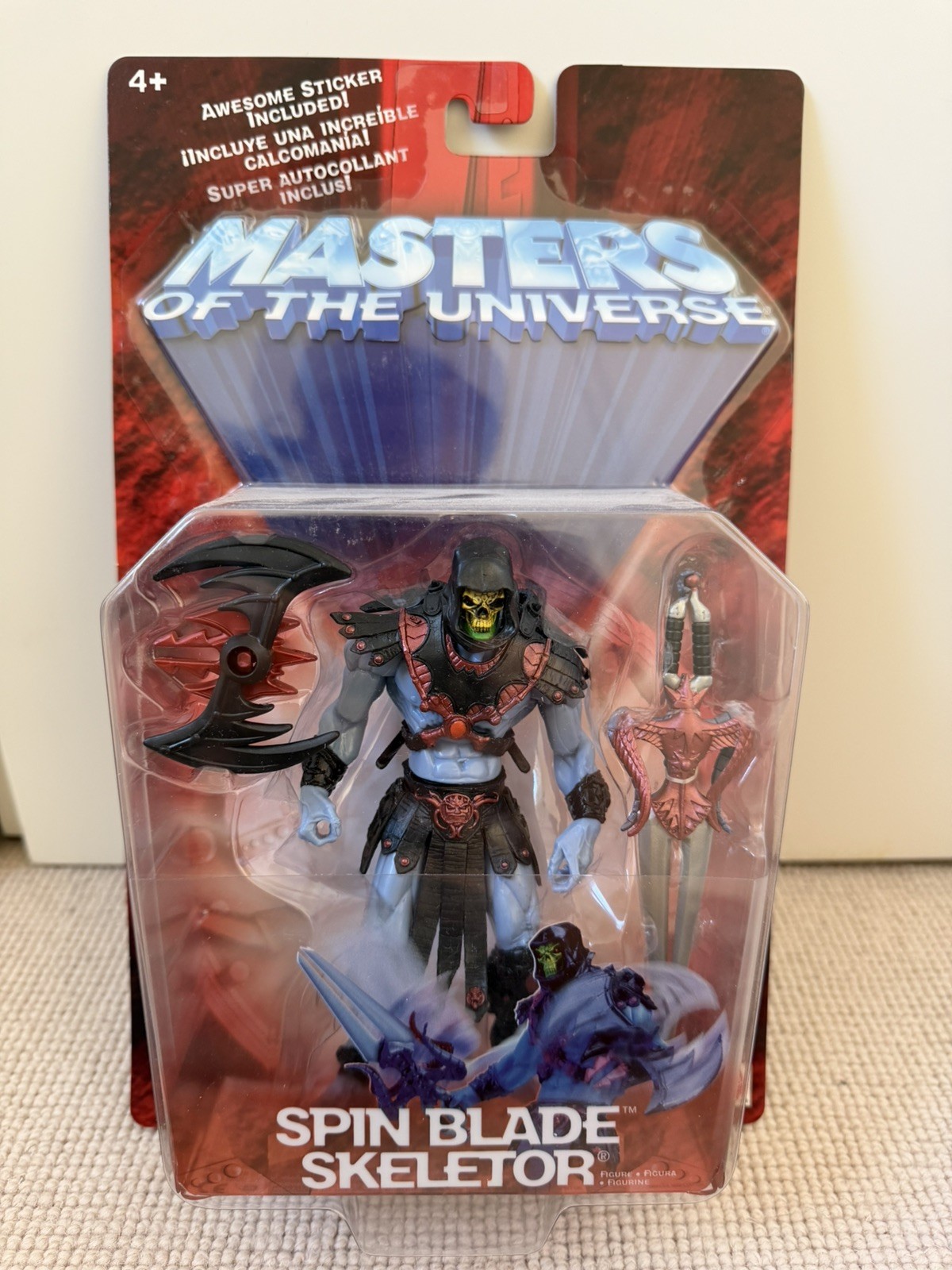 NUOVO CON SCATOLA MATTEL MOTU MASTERS OF THE UNIVERSE 200X RED CARD SPIN BLADE SCHELETRO