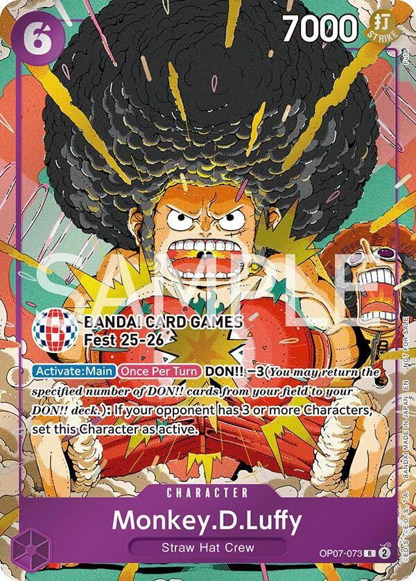 One Piece Card Game Monkey D Rufy OP07-073 Bandai Card Fest 25-26 quasi nuovo