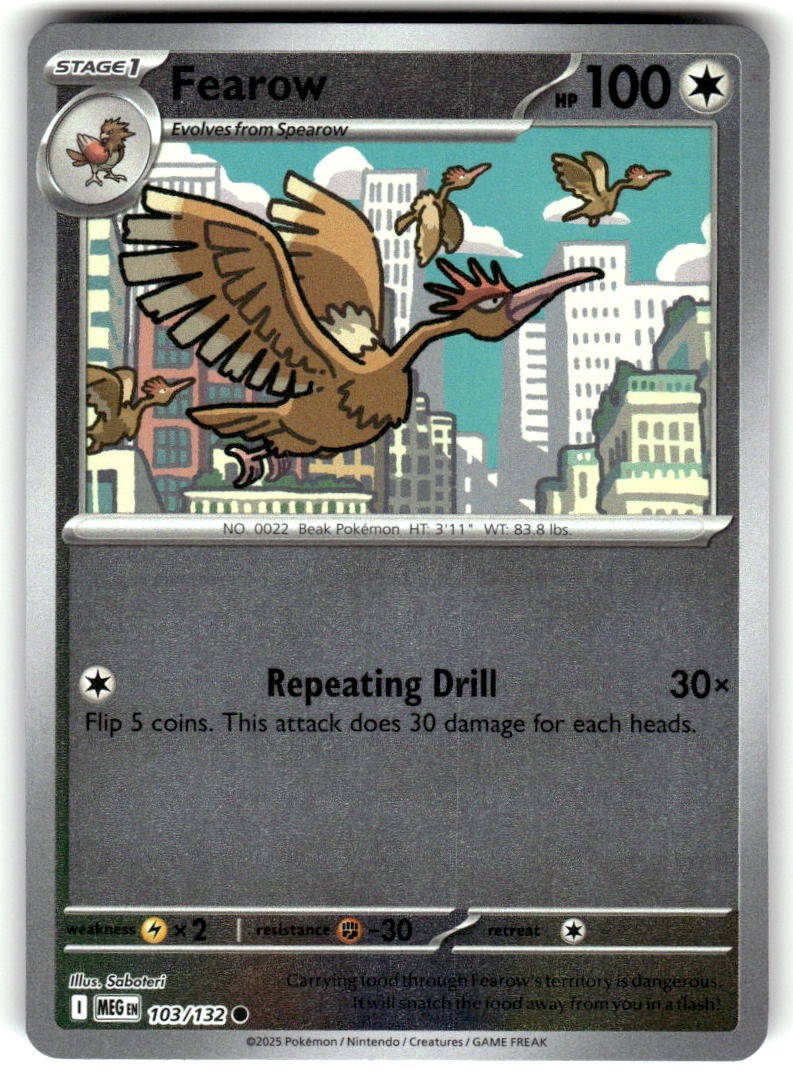 Fearow Reverse Holo Common Mega Evolution 103/132 quasi nuovo