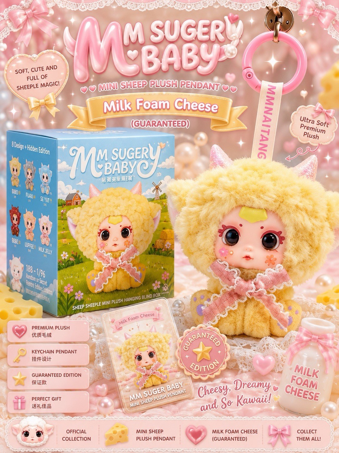 MM SUGER BABY MINI SHEEP PLUSH PENDANT MILK FOAM CHEESE BOXED NEW