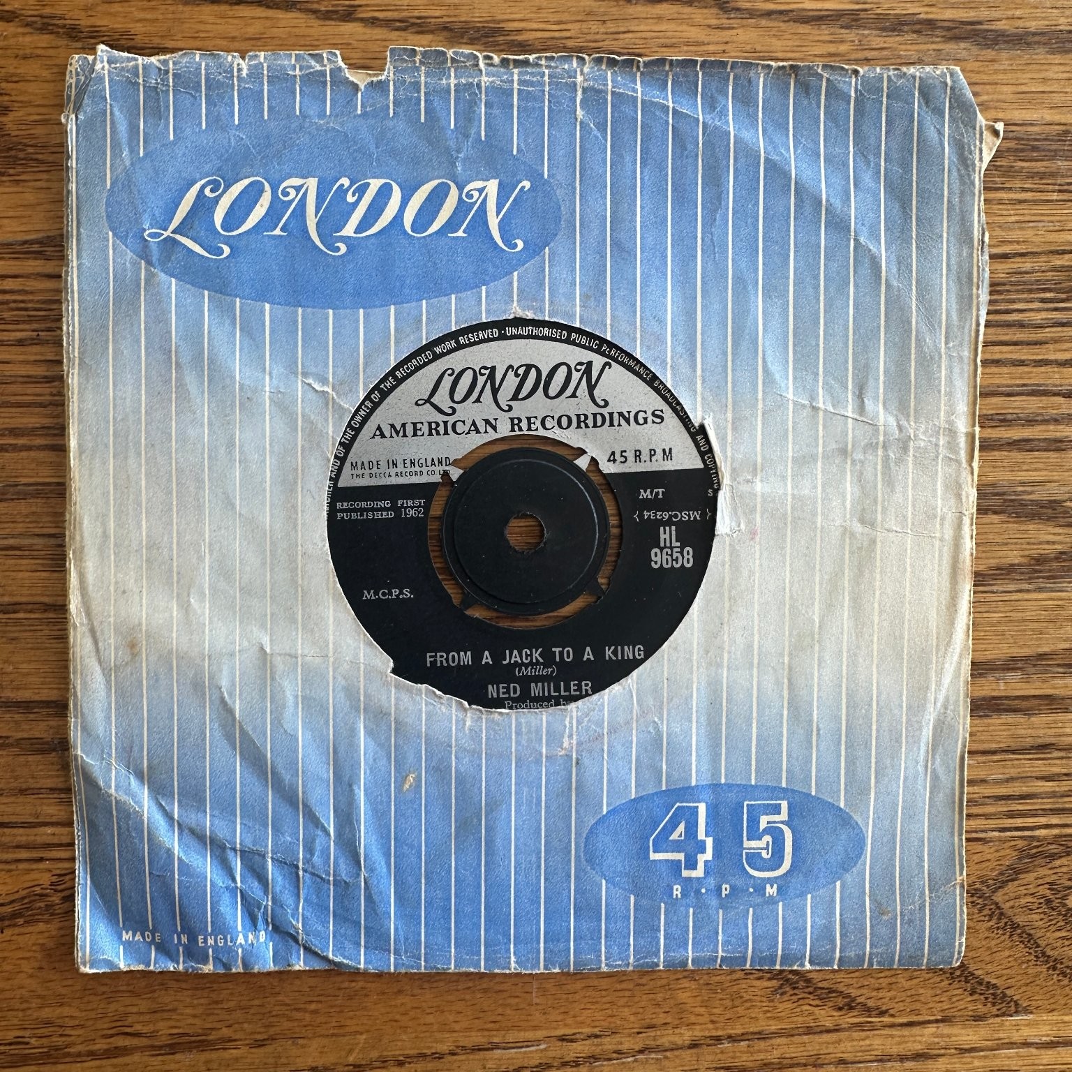 Ned Miller – From A Jack To A King 7" Record 1962 London Country 45 RPM