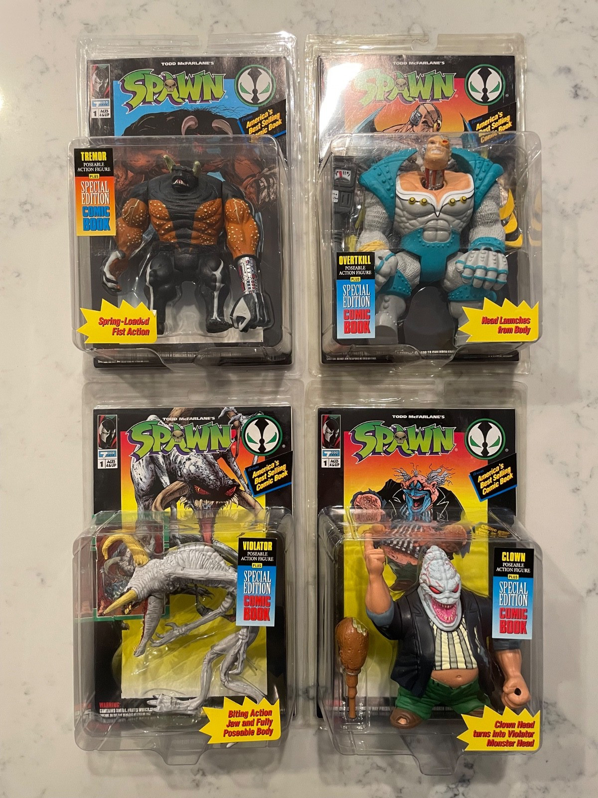 Serie 1 Mcfarlane Tremor Overtkill Clown Violator 1994 sigillato lotto di 4