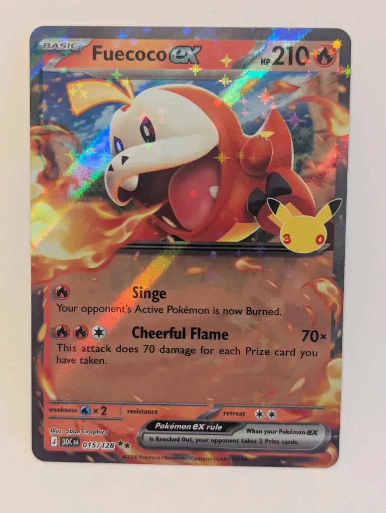 Pokemon Fuecoco ex 015/128 30th Celebration Double Rare Holo Card NM