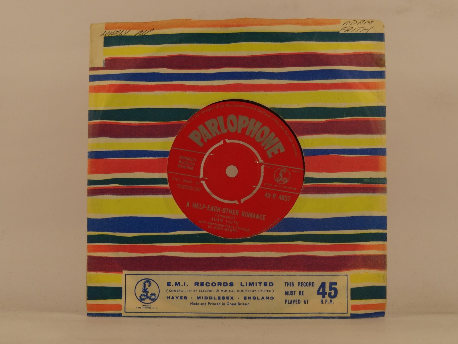 ADAM FAITH A HELP EACH OTHER ROMANCE/THE TIME HAS COME (128) 2 Track 7" Single i
