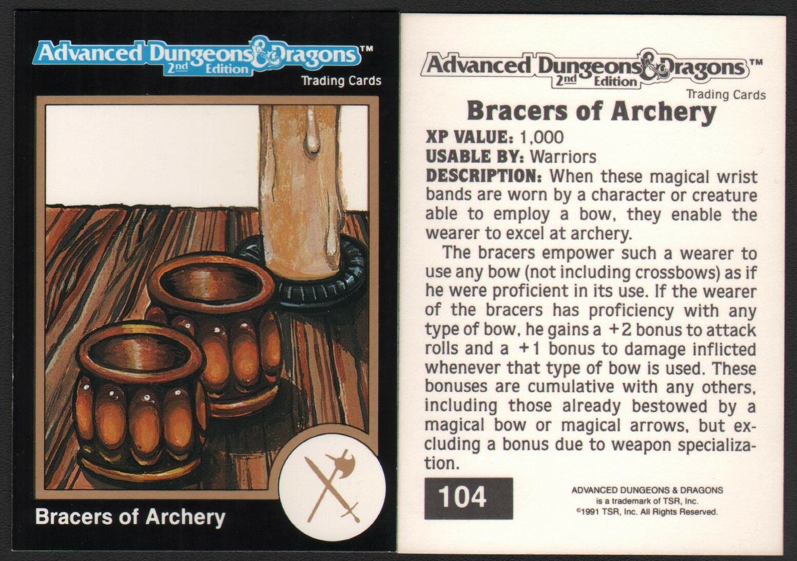 1991 TSR AD&D Gold Border Dungeons & Dragons RPG Fantasy Art Card #104 ~ Bracers