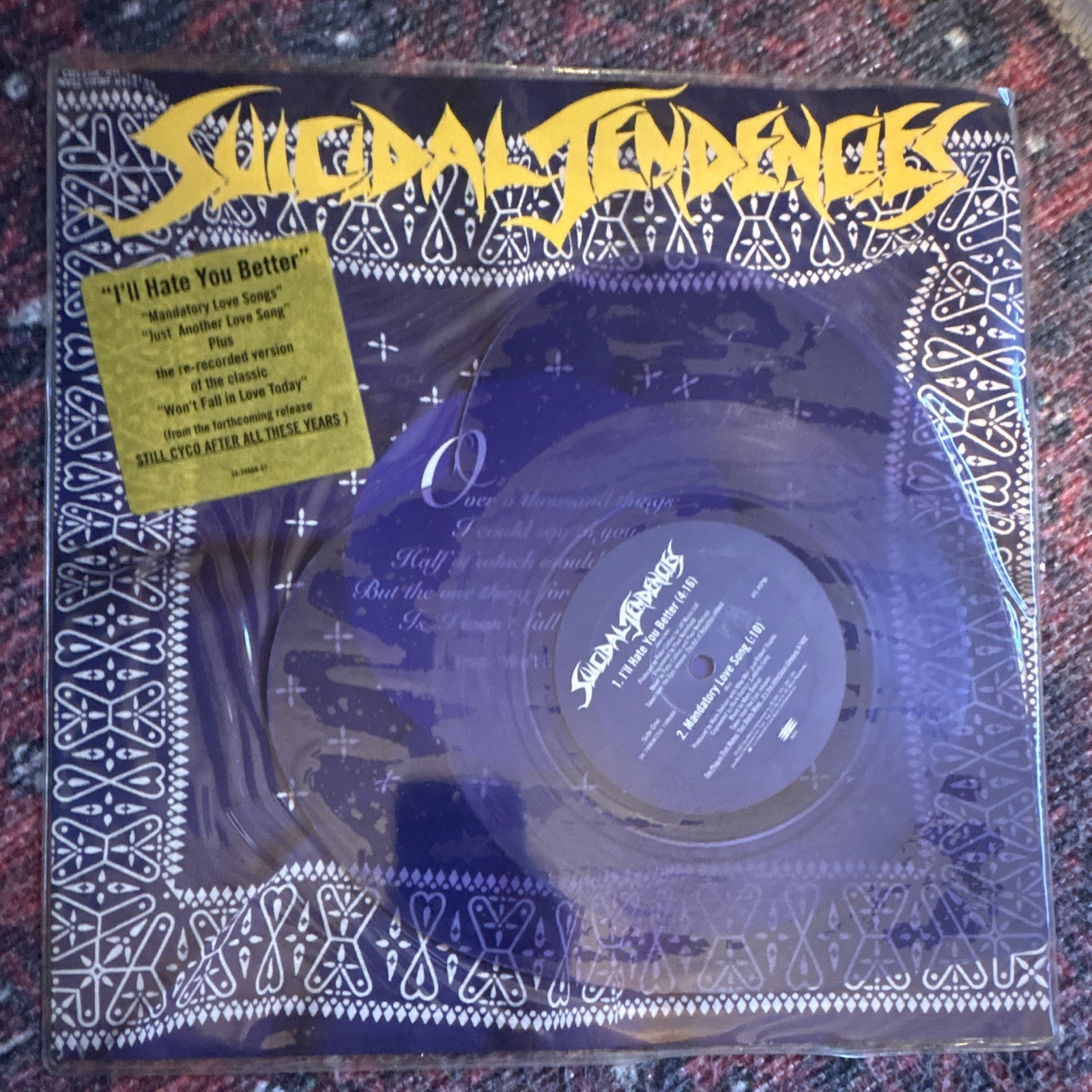 Suicidal Tendencies I’ll Hate You Better Purple Heart Shaped Vinyl 1993 Unplayed