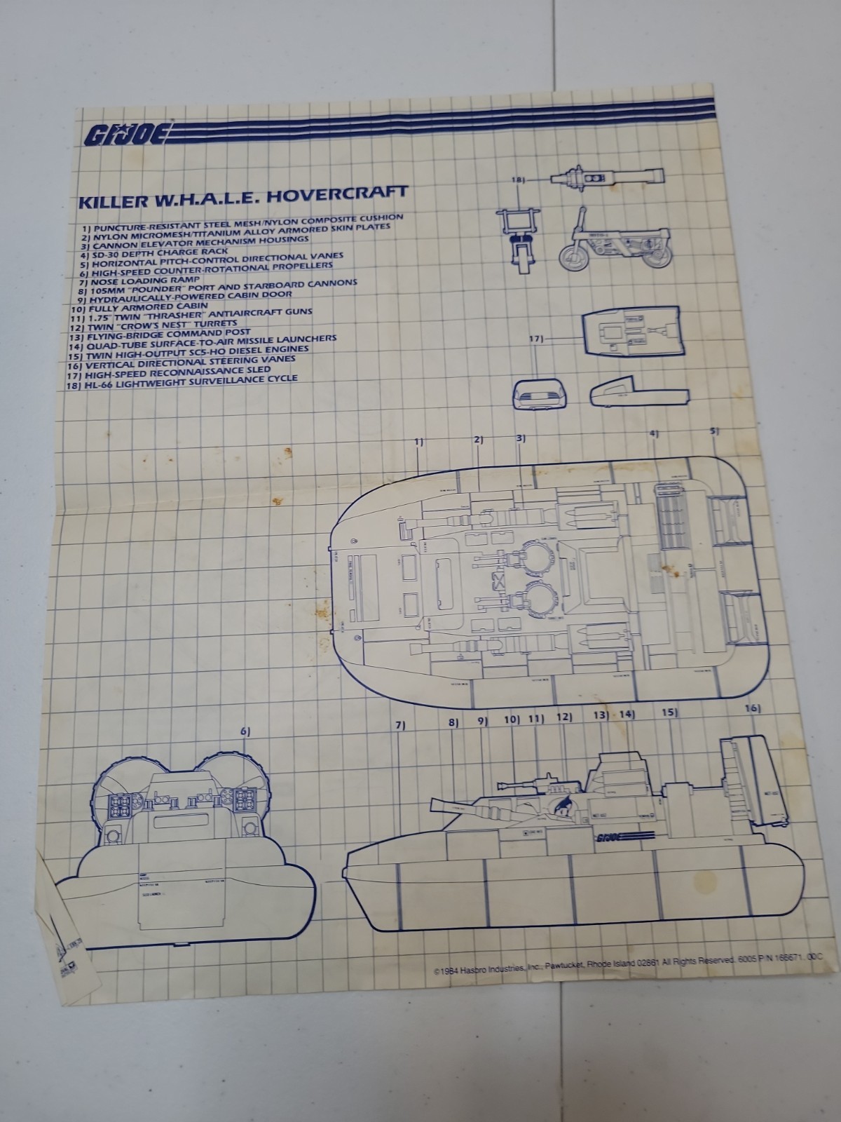 1984 GI Joe Killer WHALE Hovercraft Instructions Blueprints Original Vintage