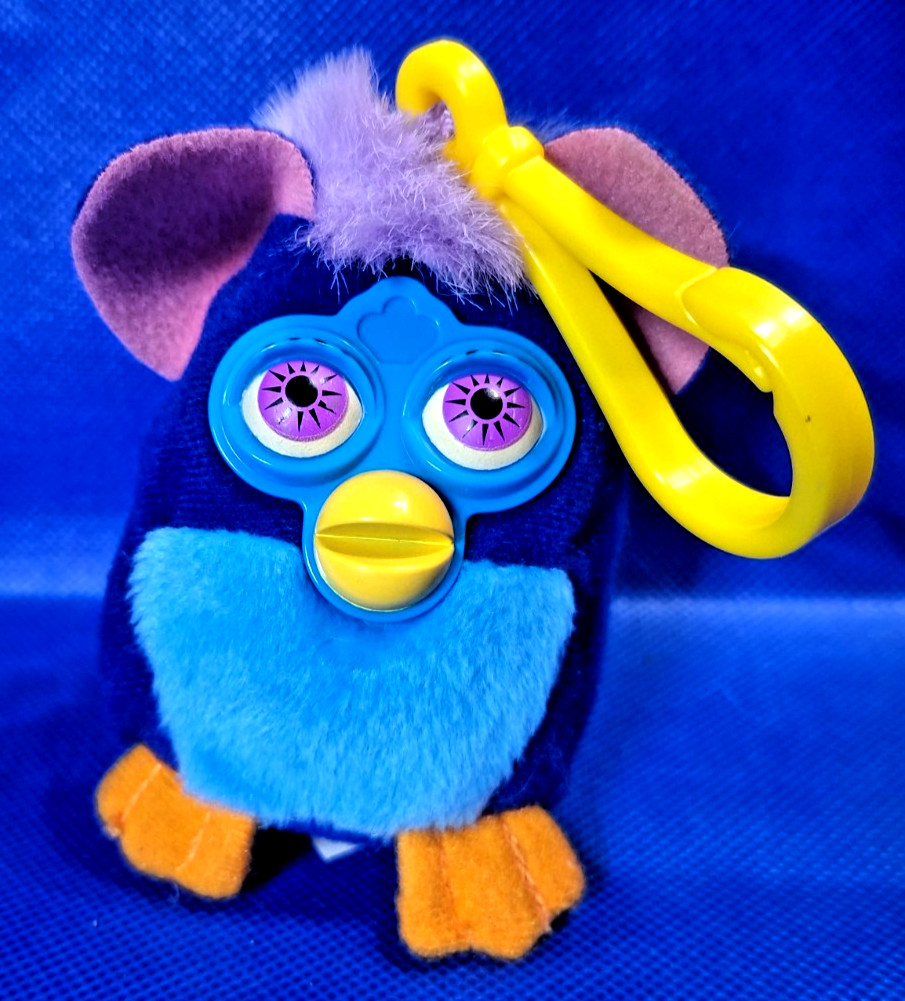 Vintage 2000 McDonalds Furby - Blue Purple - Y2K Plush Clip Keychain