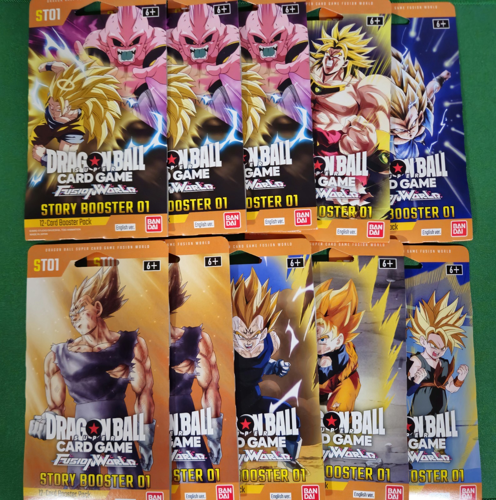 10 buste Dragon Ball Super Fusion World ST01 Story Booster con maniche EN INGLESE