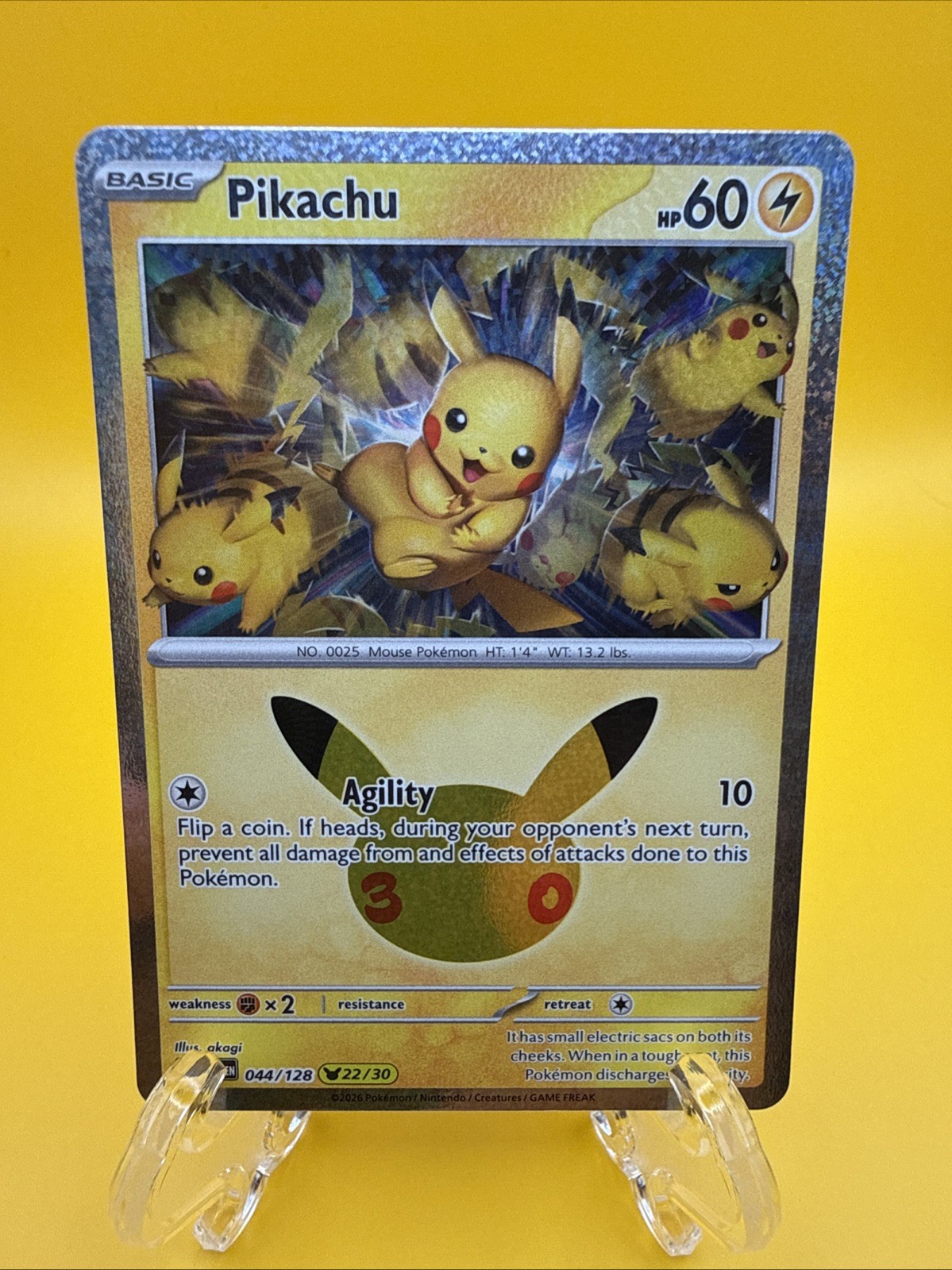 Pikachu 044/128 22/30 30° Celebrazione Pokemon TCG Inglese Holo 30° Anniversario