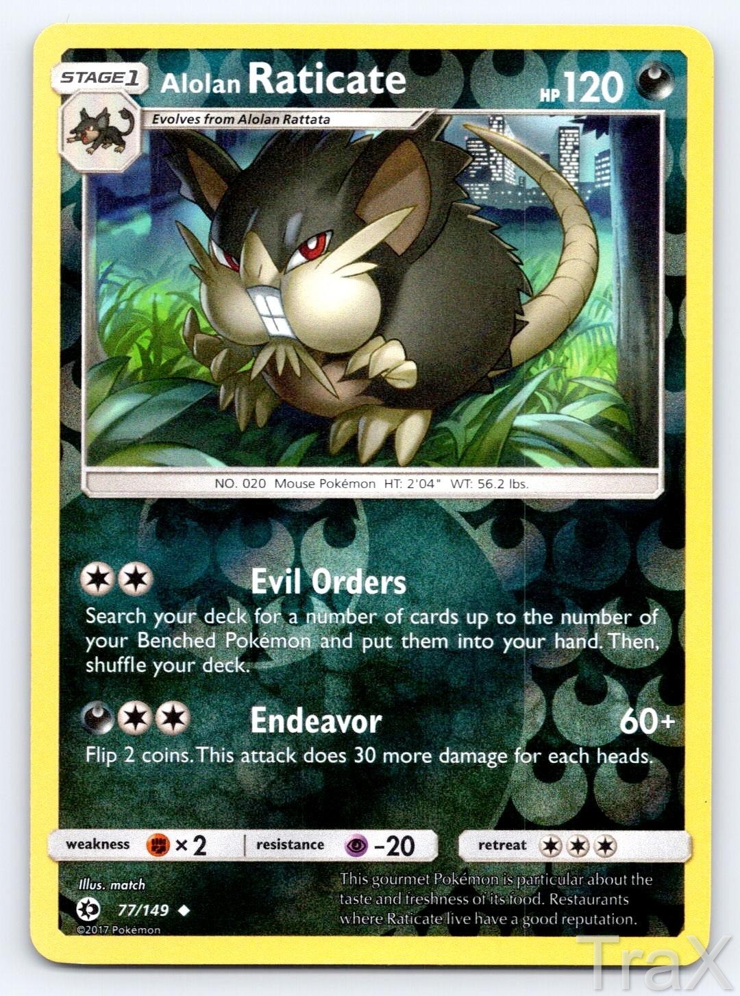 Alolan Raticate 77/149 Reverse Holo SM Set Base Pokemon LP Non Comune