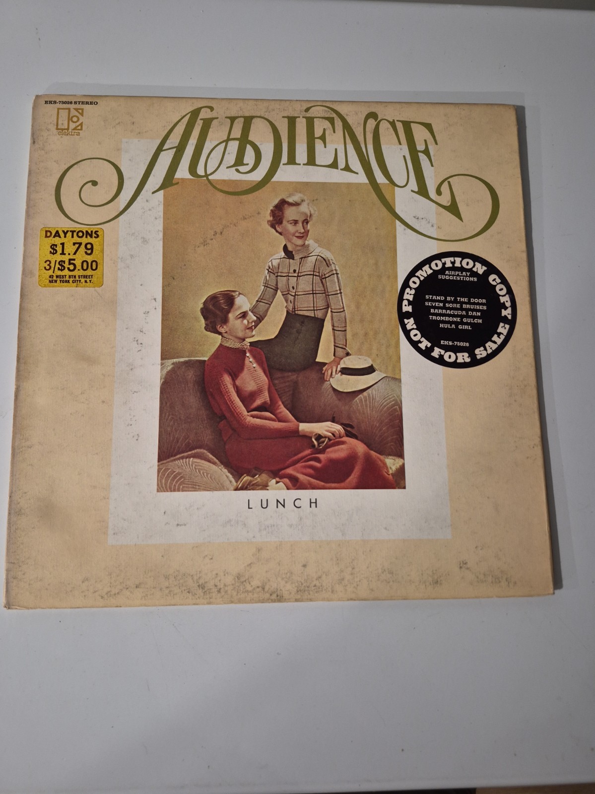 AUDIENCE Lunch WHITE LABEL PROMO LP from 1972 ELEKTRA EKS-75026 Promotional