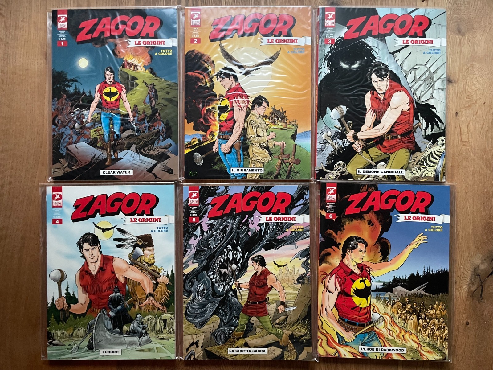 ZAGOR LE ORIGINI 1/6 SERIE COMPLETA A COLORI BONELLI SPIRITO CON LA SCURE OTTIMO