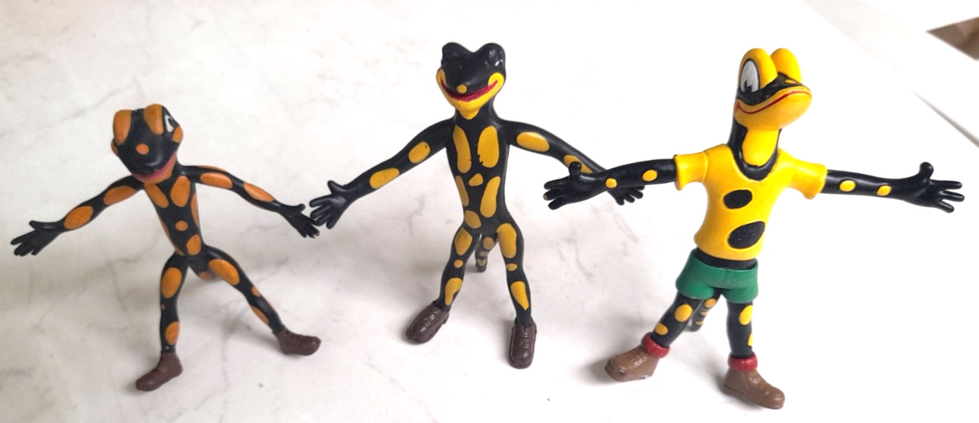 3 pezzi Lurchi Avventura Salamandra personaggi pieghevoli 1955 - 2000 circa