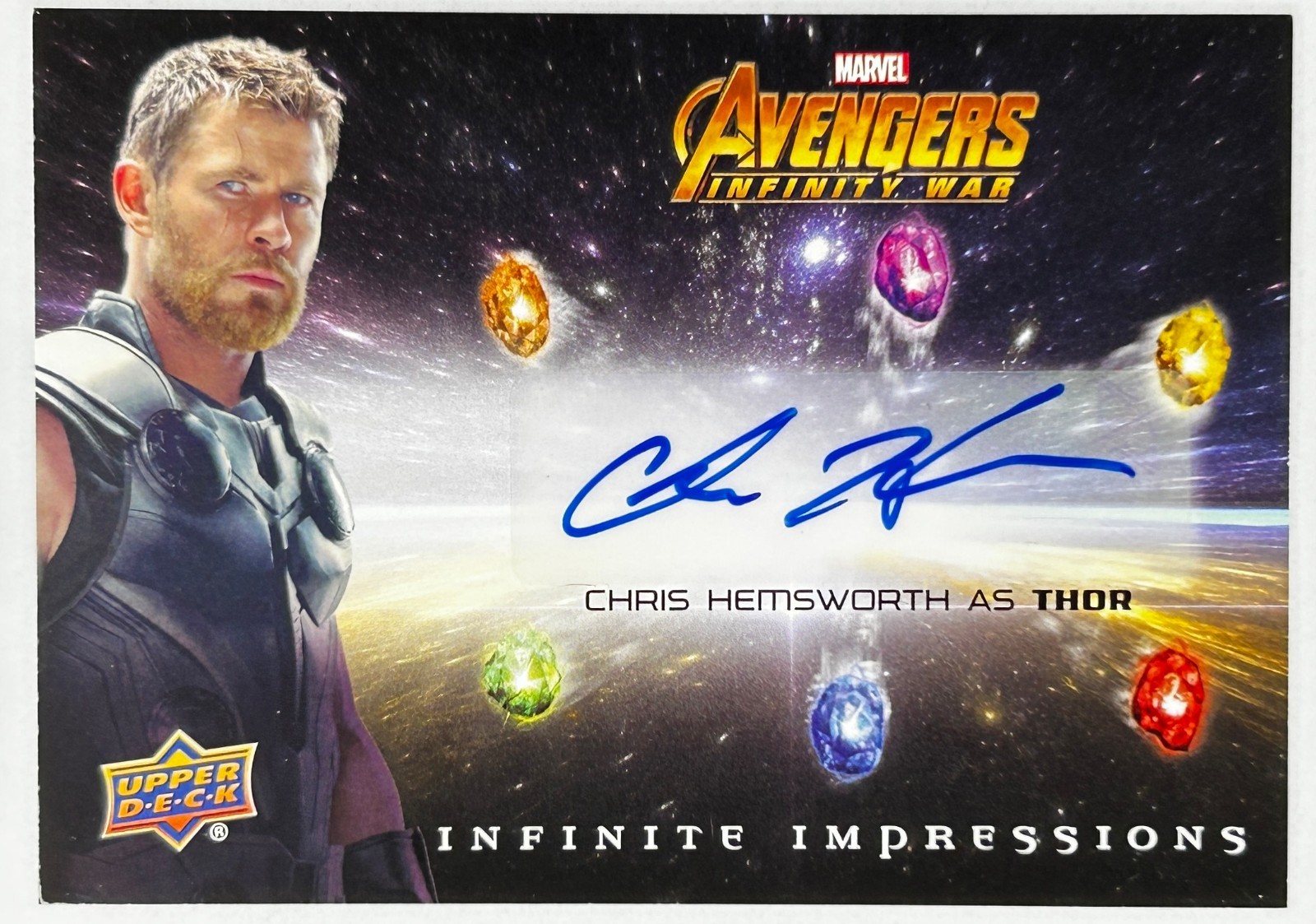 Chris Hemsworth autografo firmato THOR Avengers Infinity War 2018 carta Upper Deck