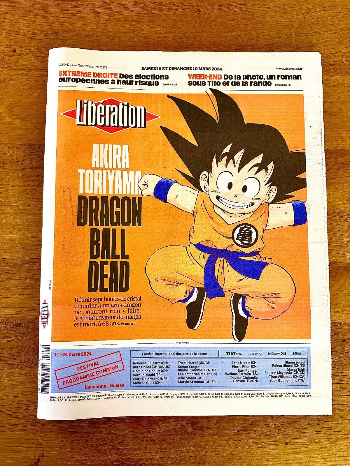 DRAGON BALL  Akira TORYAMA décès LIBÉRATION  9 mars 2024  état neuf Manga Japon