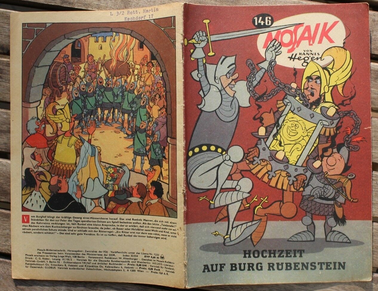 Originale Mosaico Hannes Hegen No. 146 Matrimonio Su Castello Rübenstein 1/1969