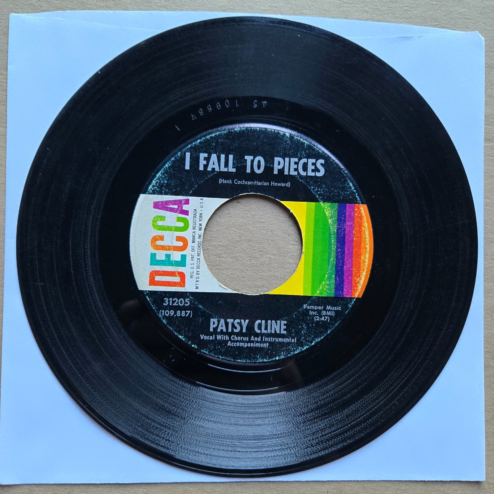 PATSY CLINE I Fall To Pieces/Lovin In Vain DECCA COUNTRY 45 7" Record Vinyl