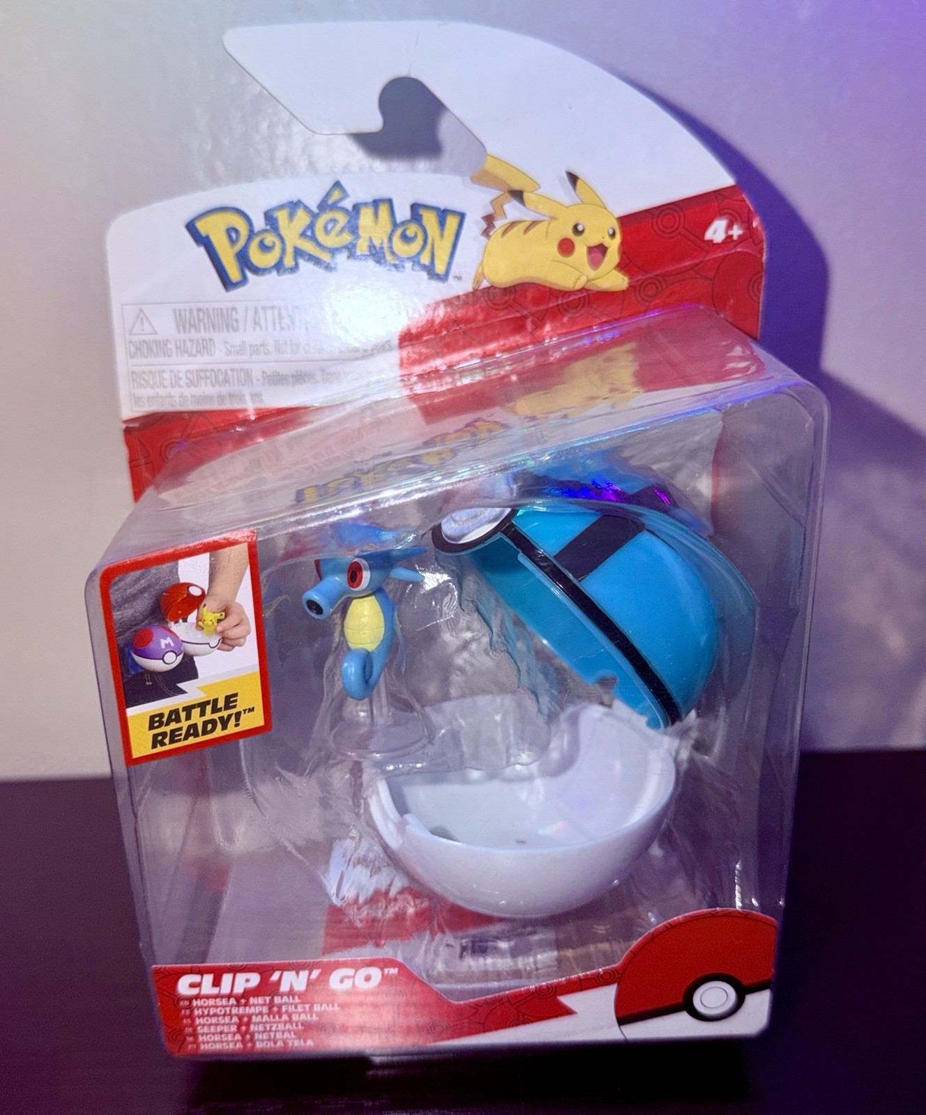 Pokemon Clip 'N' Go Horsea Figura Cavalluccio Marino con Palla Rete Blu - Vedi Foto