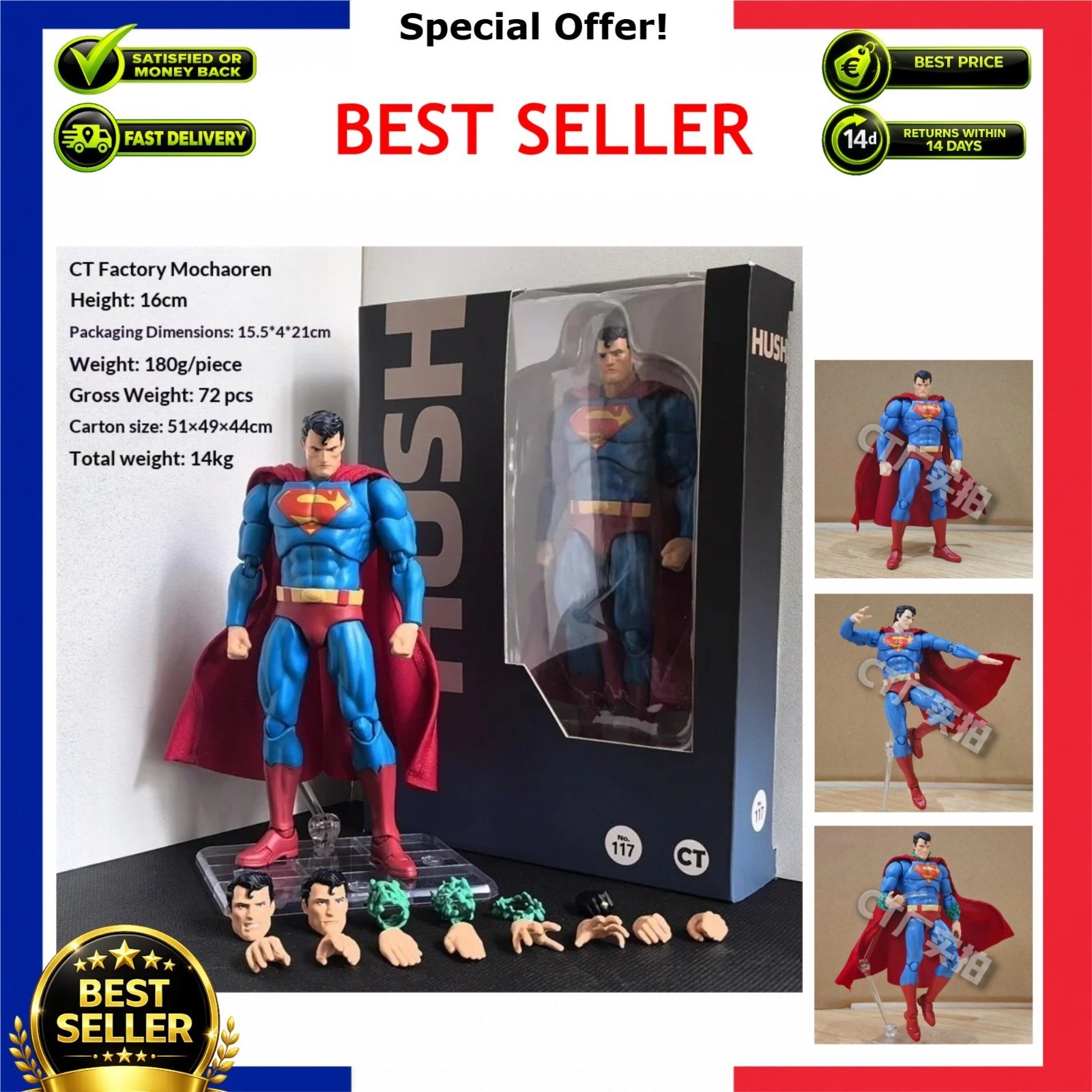 Modellino Superman Mafex 117 Comic Hush DC Justice League 16 cm