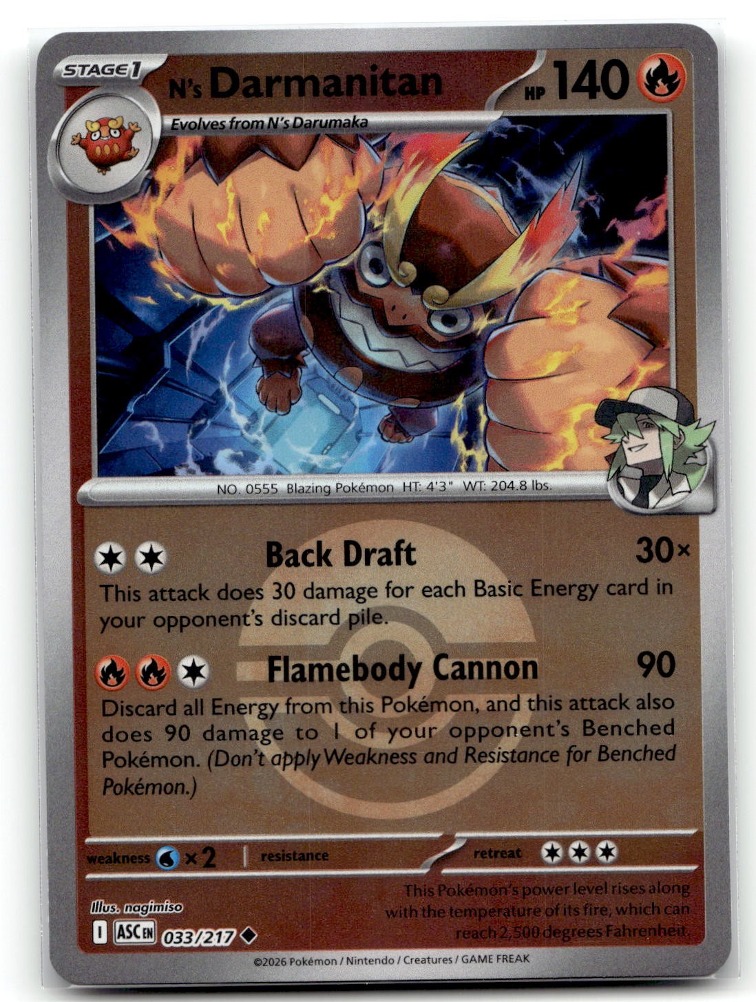 N's Darmanitan (Poke Ball) 033/217 Ascesed Heroes Reverse Holo Pokemon TCG NM