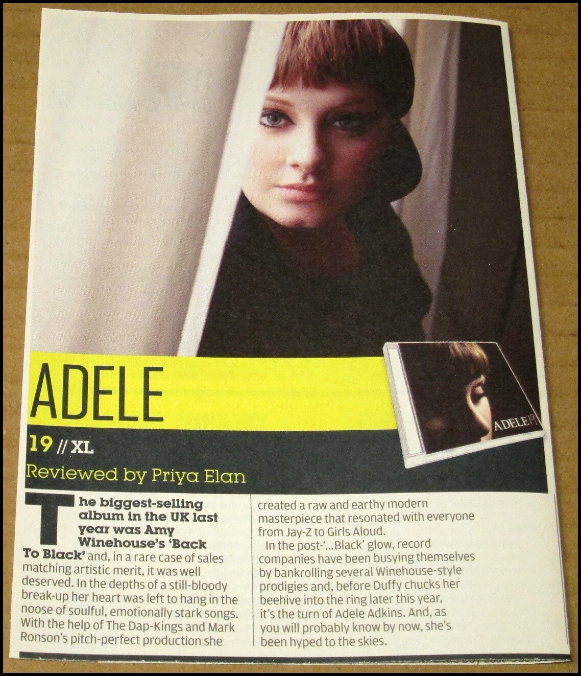 2008 Adele 19 Album Recensione NME Ritaglio Rivista 8,75"x6,75"