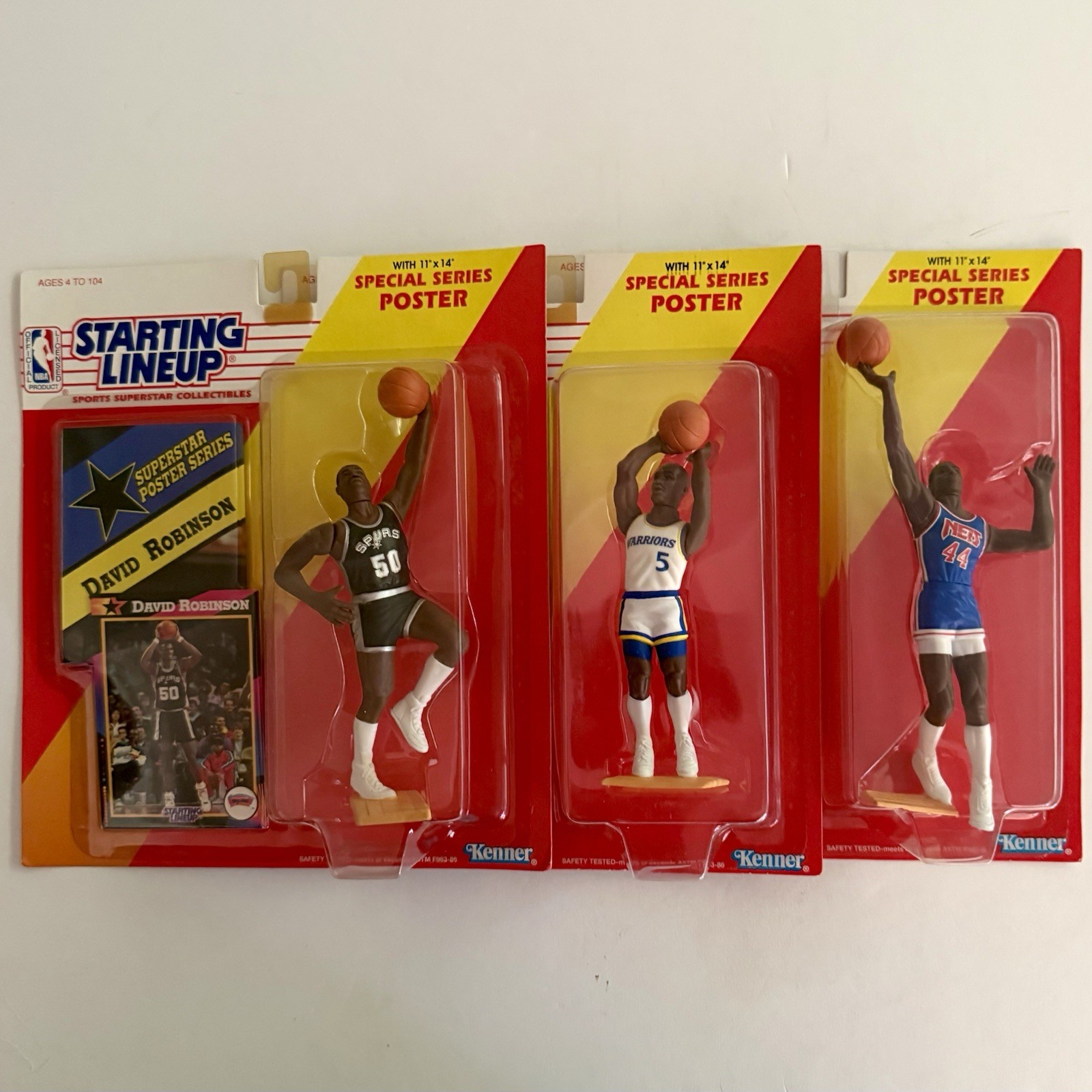 Lot of 3 1992 Robinson/Hardaway/Coleman Starting Lineups w/Card+Poster/UNOPENED