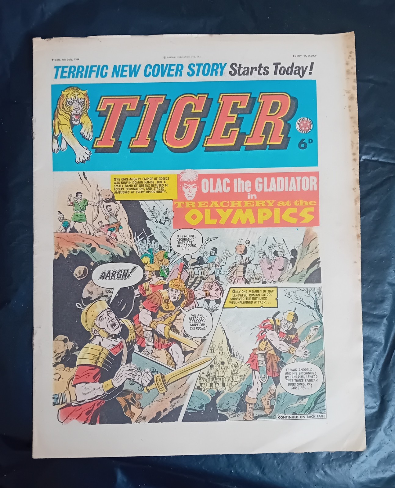 Tiger comic 4th July 1964. Roy of The Rovers/Olac the Gladiator. VG/FN