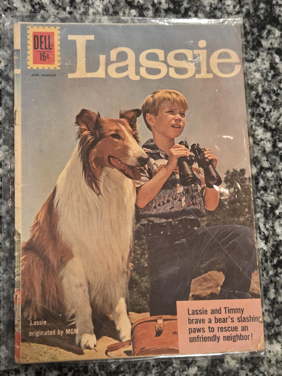 Fumetto vintage Dell Lassie Timmy con sacco a colori serie TV avventura
