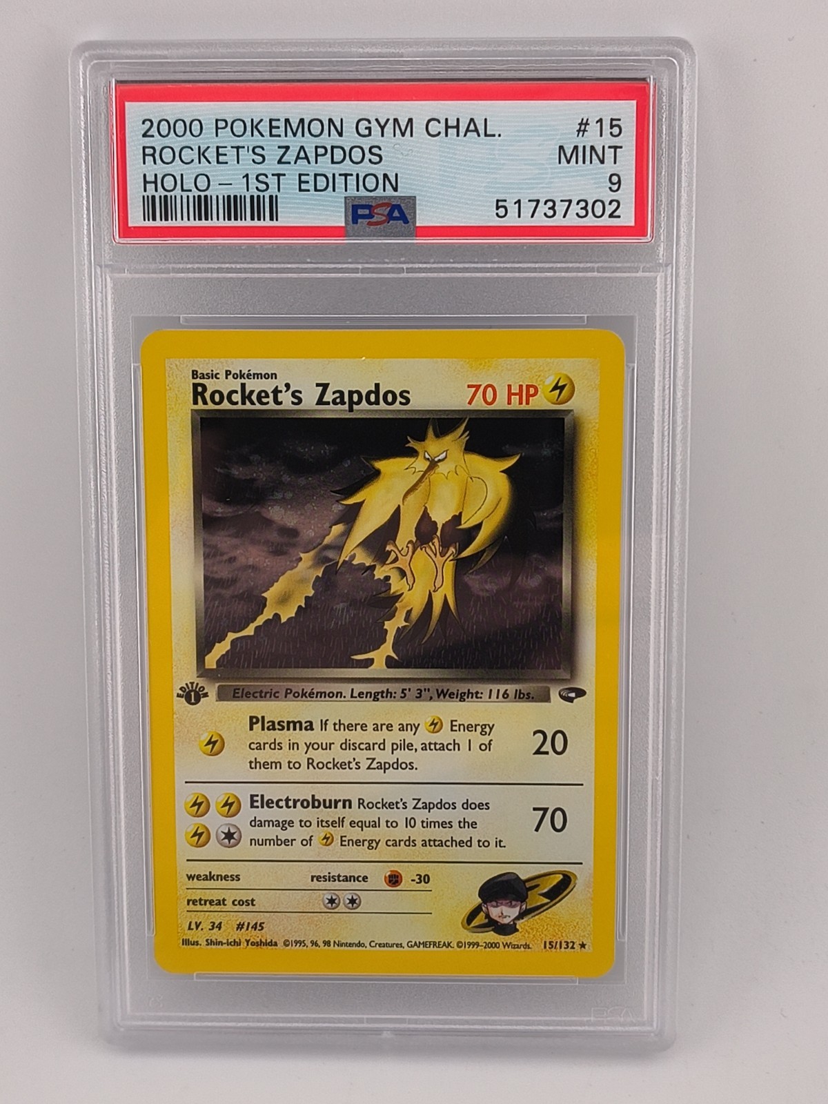 Pokemon Rocket's Zapdos 15/132 Sfida Palestra Holo 1° Edizione PSA 9