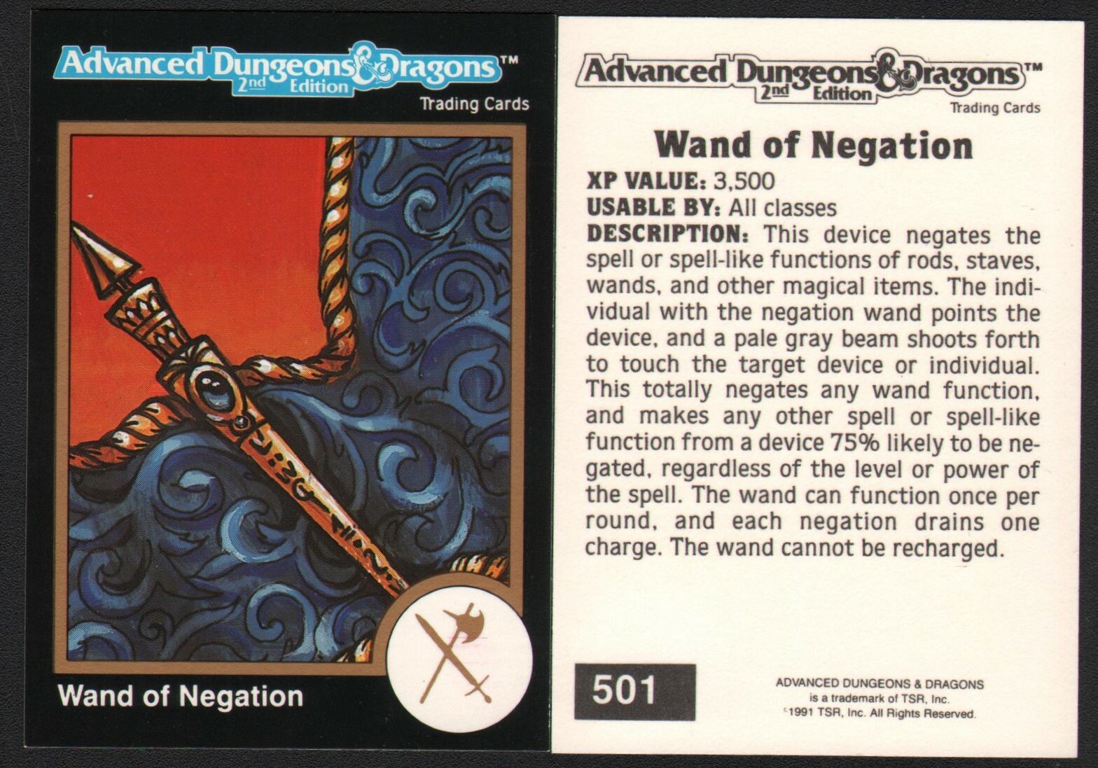 1991 TSR AD&D Gold Border RPG Fantasy Art Card 501 Dungeons & Dragons bacchetta magica
