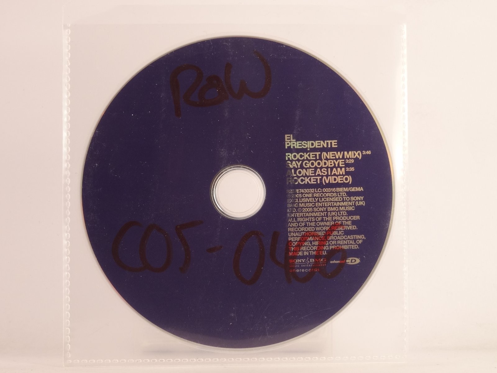 EL PRESIDENTE ROCKET/SAY GOODBYE (X2) 3 Track CD Single including Plastic Sleeve
