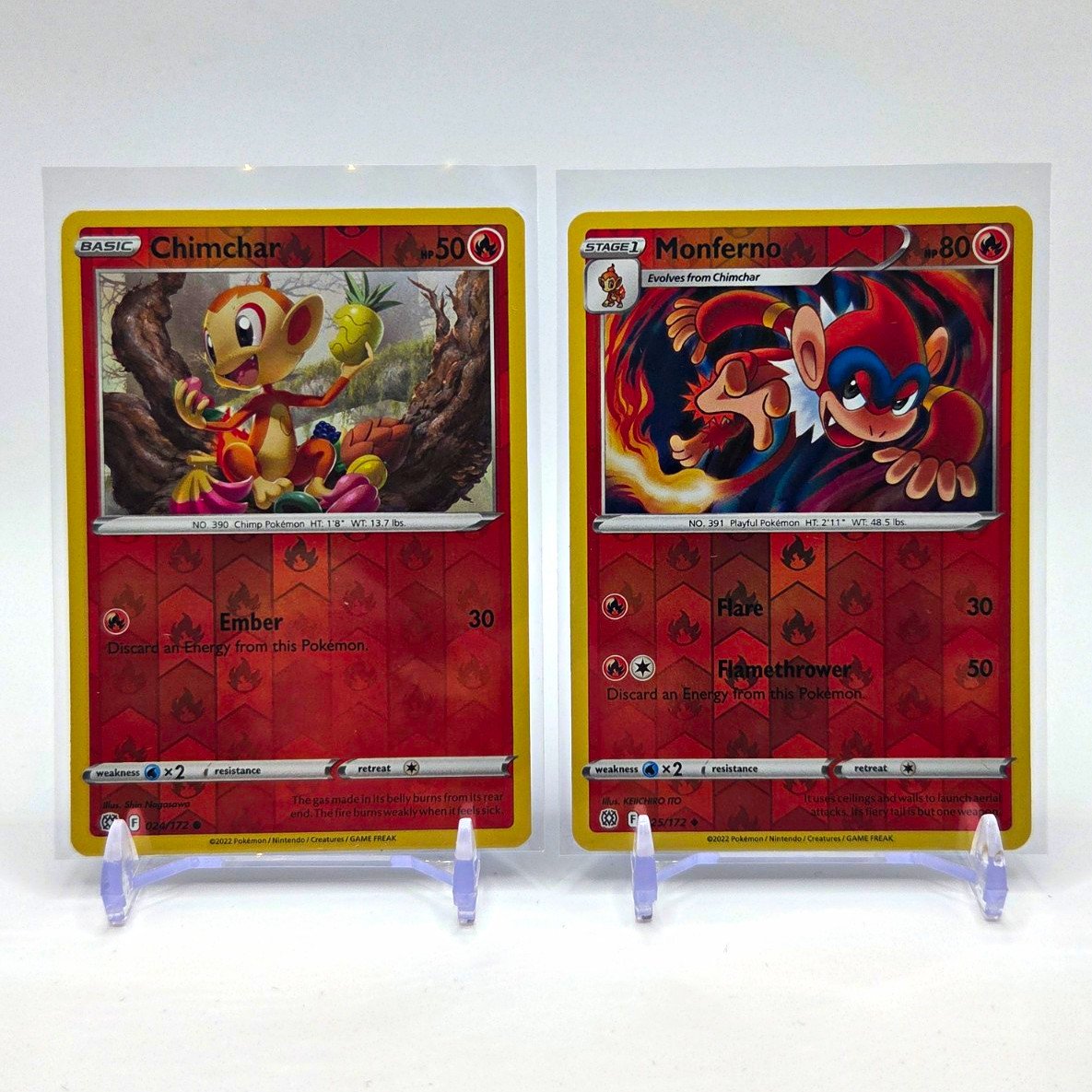 Carte Pokémon Brilliant Stars Set di 2 Chimchar Monferno Reverse Holo Inglese