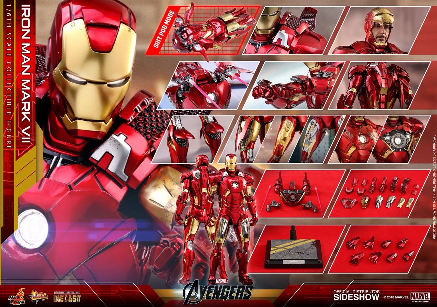 Hot Toys: Marvel's Avengers - Modellino da collezione Iron Man Mark VII scala 1/6 