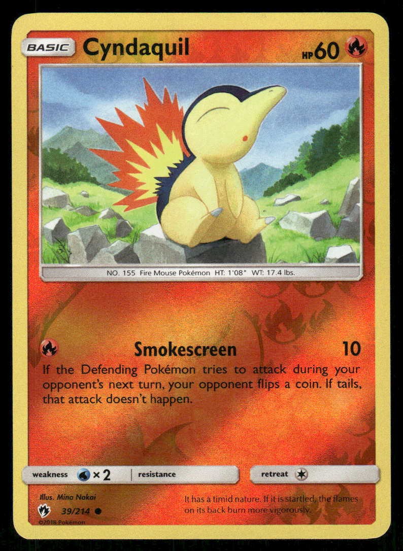 POKEMON CYNDAQUIL LOST THUNDER 39/214 REVERSE HOLO C LP